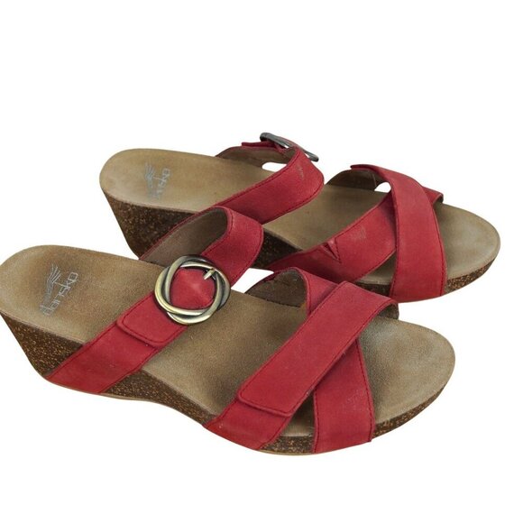 Dansko Suzie‎ Womens Red Wedge Sandals With Buckle Strap Sz 9.5 - 10 - Picture 1 of 8
